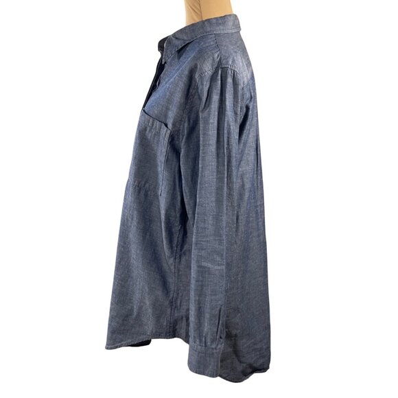 WHBM Popover Top Chambray Blue Size 12 Tunic top Long Sleeve Cotton - Picture 2 of 8